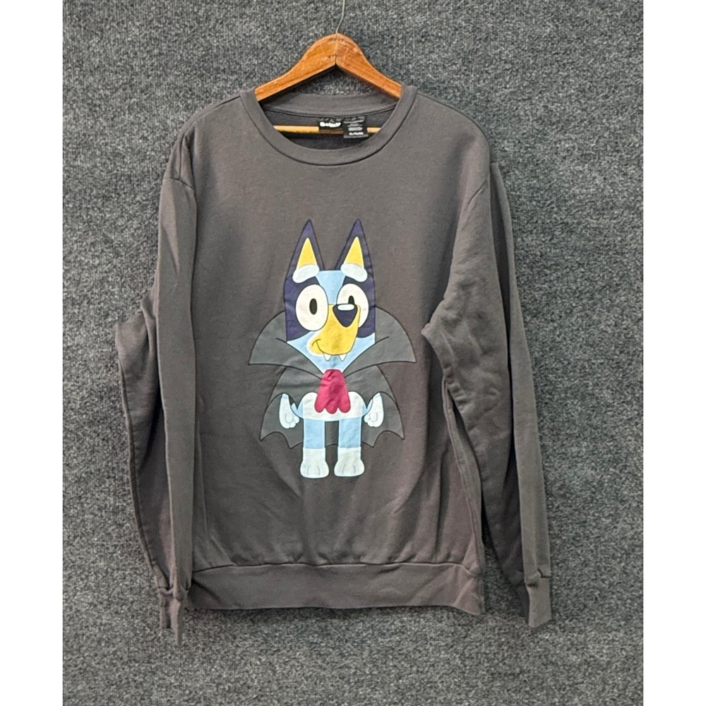 Bluey Sweatshirt Adult XL Gray Vampire Halloween Graphic Crewneck Pullover Dog